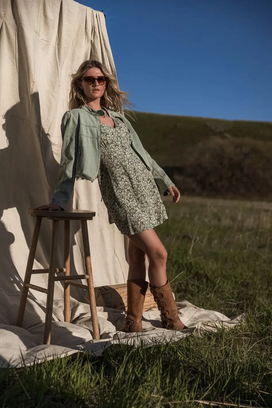 Abbie Floral Mini Dress in Olive