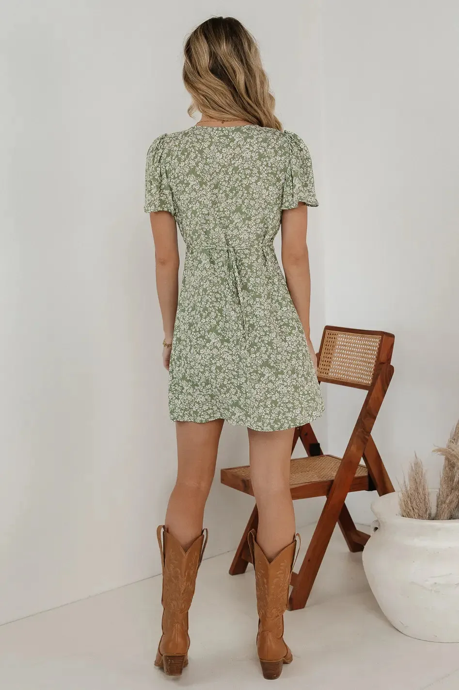 Abbie Floral Mini Dress in Olive