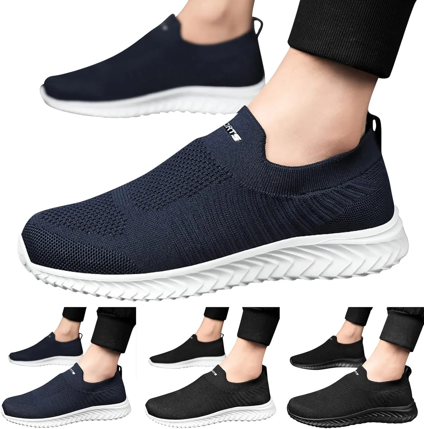 Arch Support Sports Shoes for Men Lightweight Breathable Slip On Running Shoe Outdoor Non Slip Jogging Sneakers