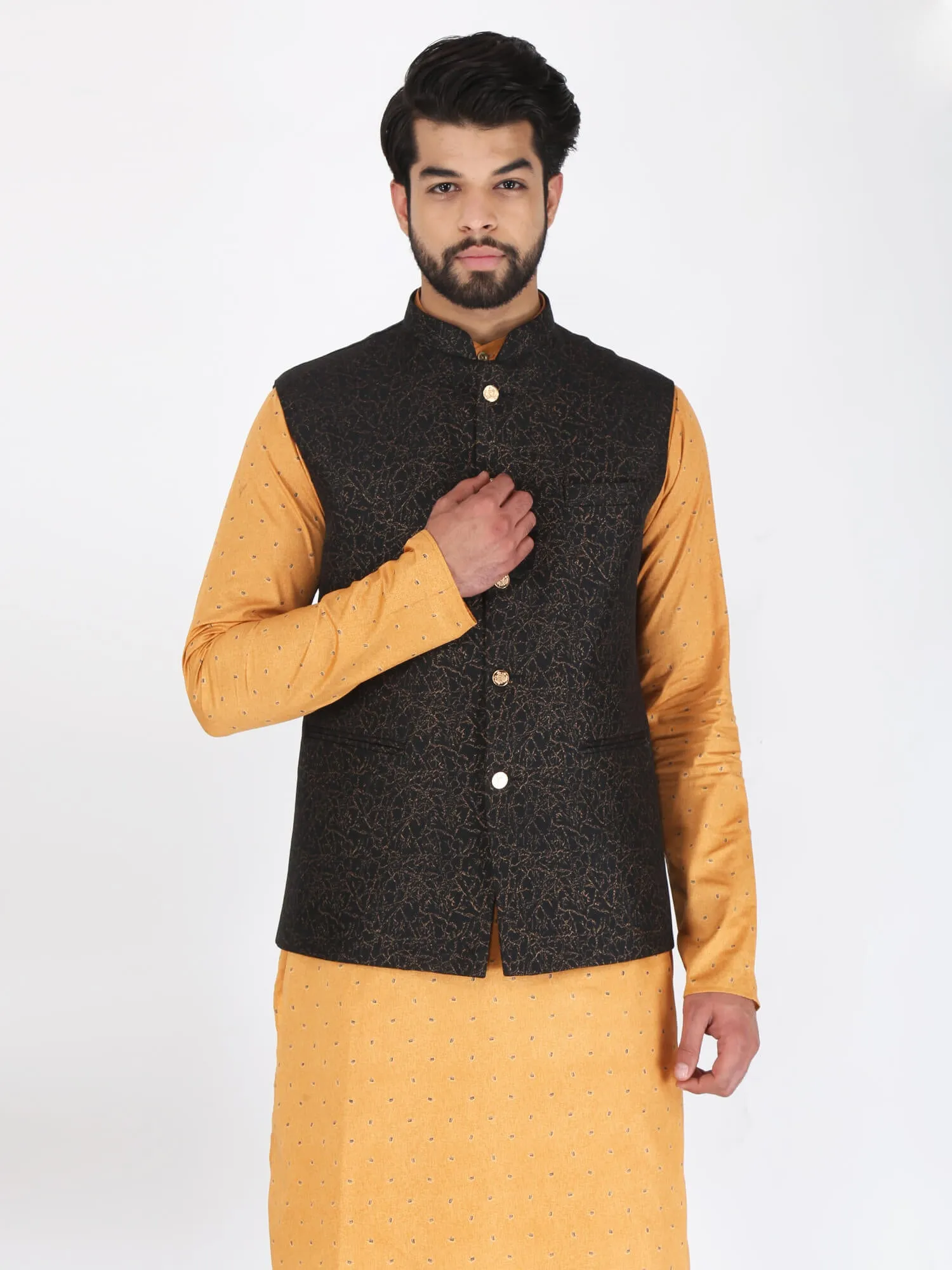 Black Gold Work Nehru Jacket