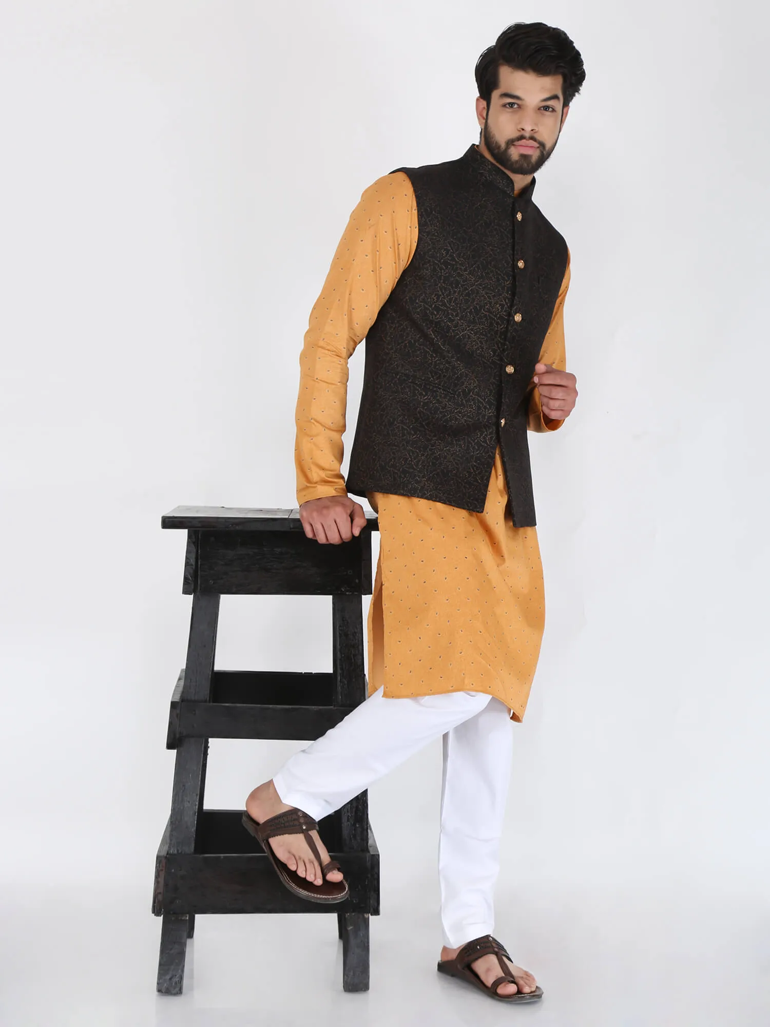 Black Gold Work Nehru Jacket