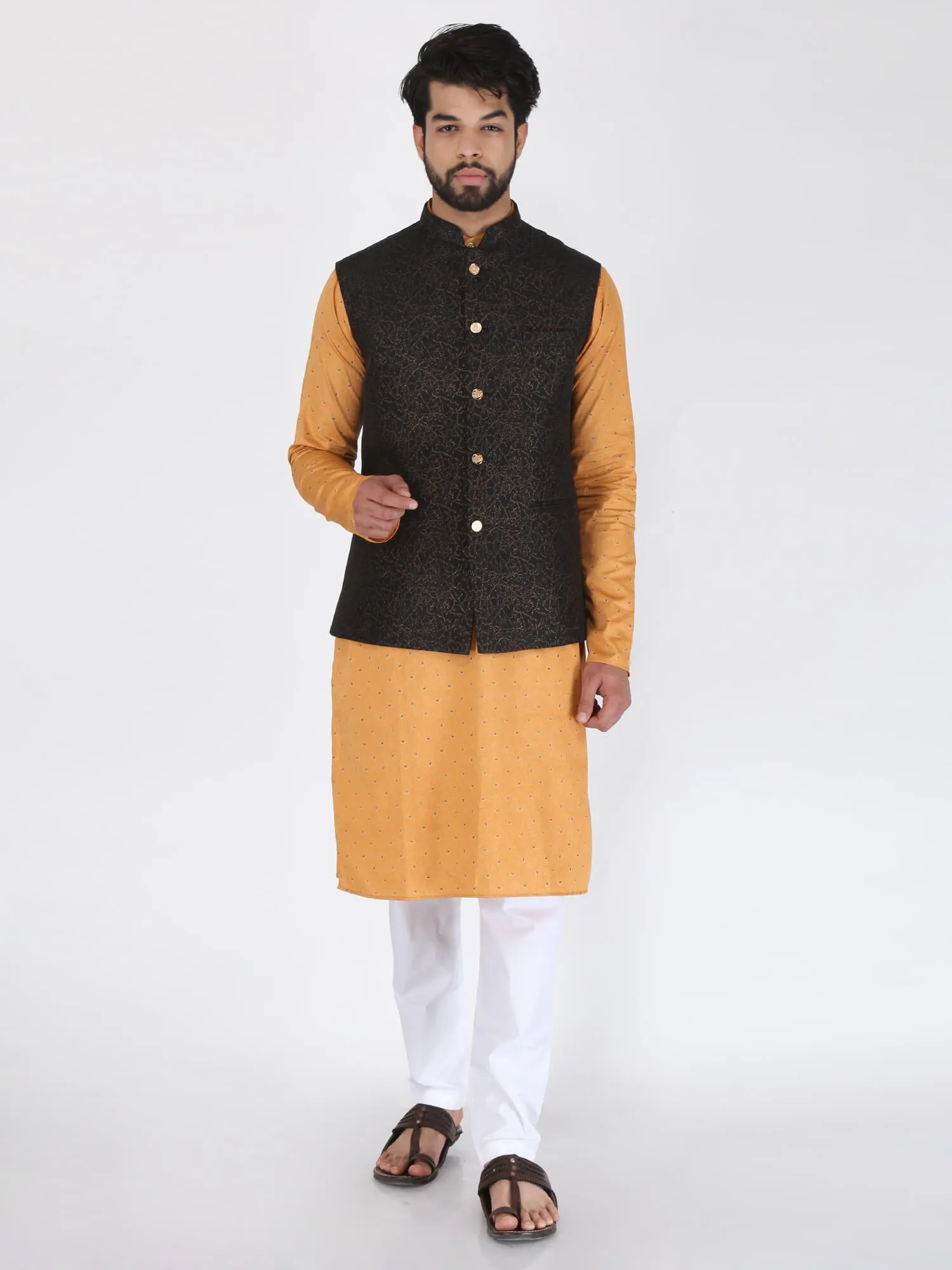 Black Gold Work Nehru Jacket