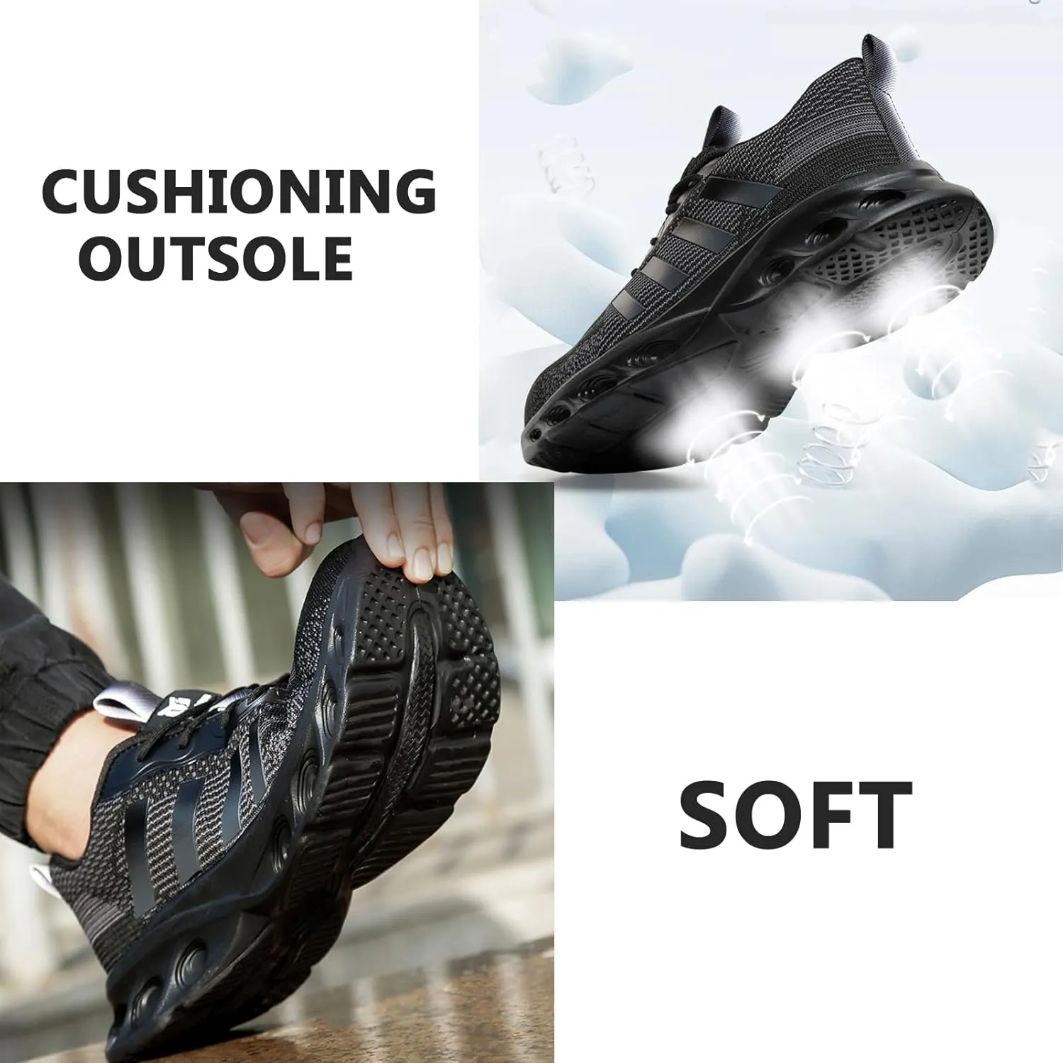 Buhelyc Steel Toe Boots Work Shoes Men's Industrial & Construction Shoes Lightweight Comfortable for Working