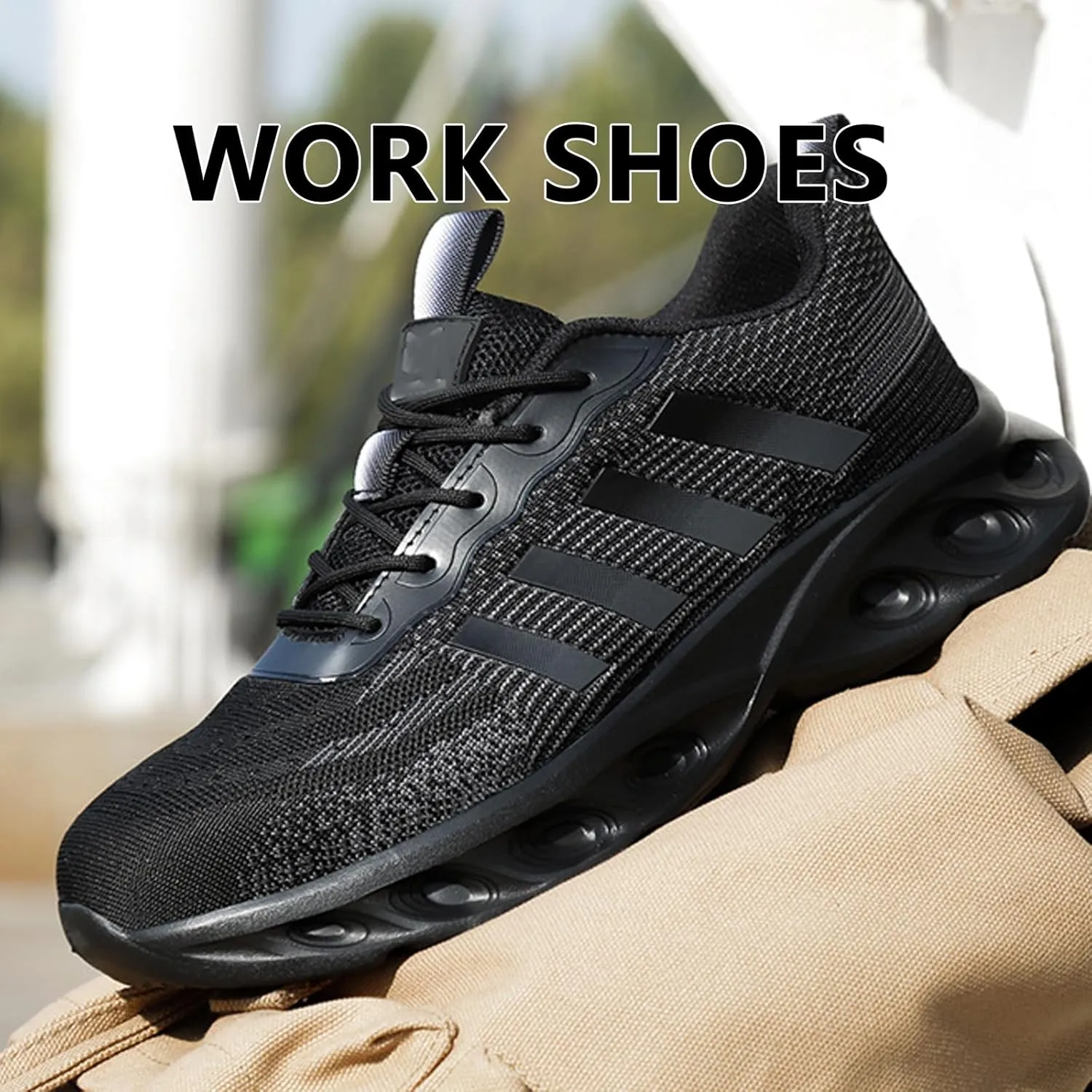 Buhelyc Steel Toe Boots Work Shoes Men's Industrial & Construction Shoes Lightweight Comfortable for Working