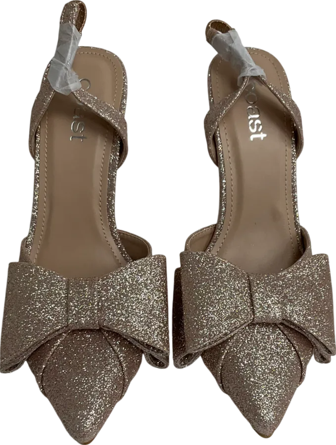 Coast Metallic Tamara Glitter Bow Sling Back Stiletto Court Shoes UK 4 EU 37 