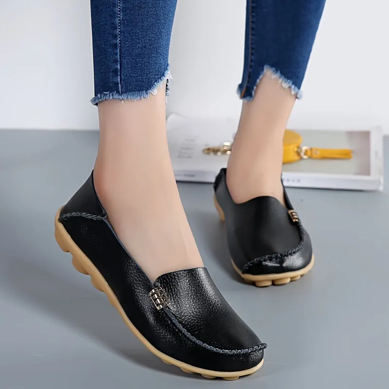 Comfortable Slip On Shoes For Women Flat Leather Work Shoes For Women
