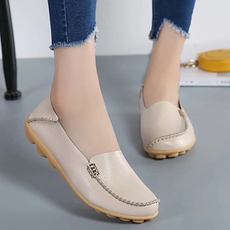 Comfortable Slip On Shoes For Women Flat Leather Work Shoes For Women