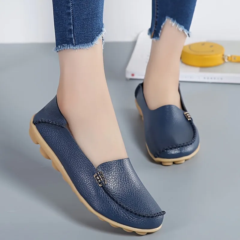 Comfortable Slip On Shoes For Women Flat Leather Work Shoes For Women