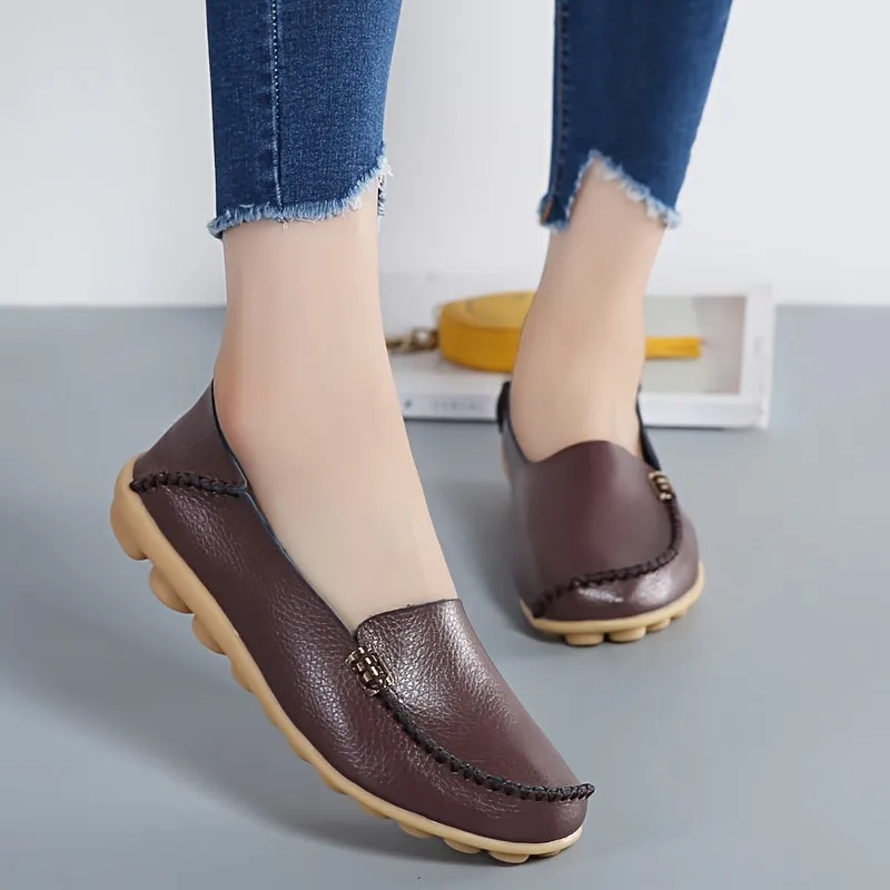 Comfortable Slip On Shoes For Women Flat Leather Work Shoes For Women
