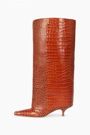 Dana Alta Croc-Effect Kitten Heel Cylinder Boots Croc