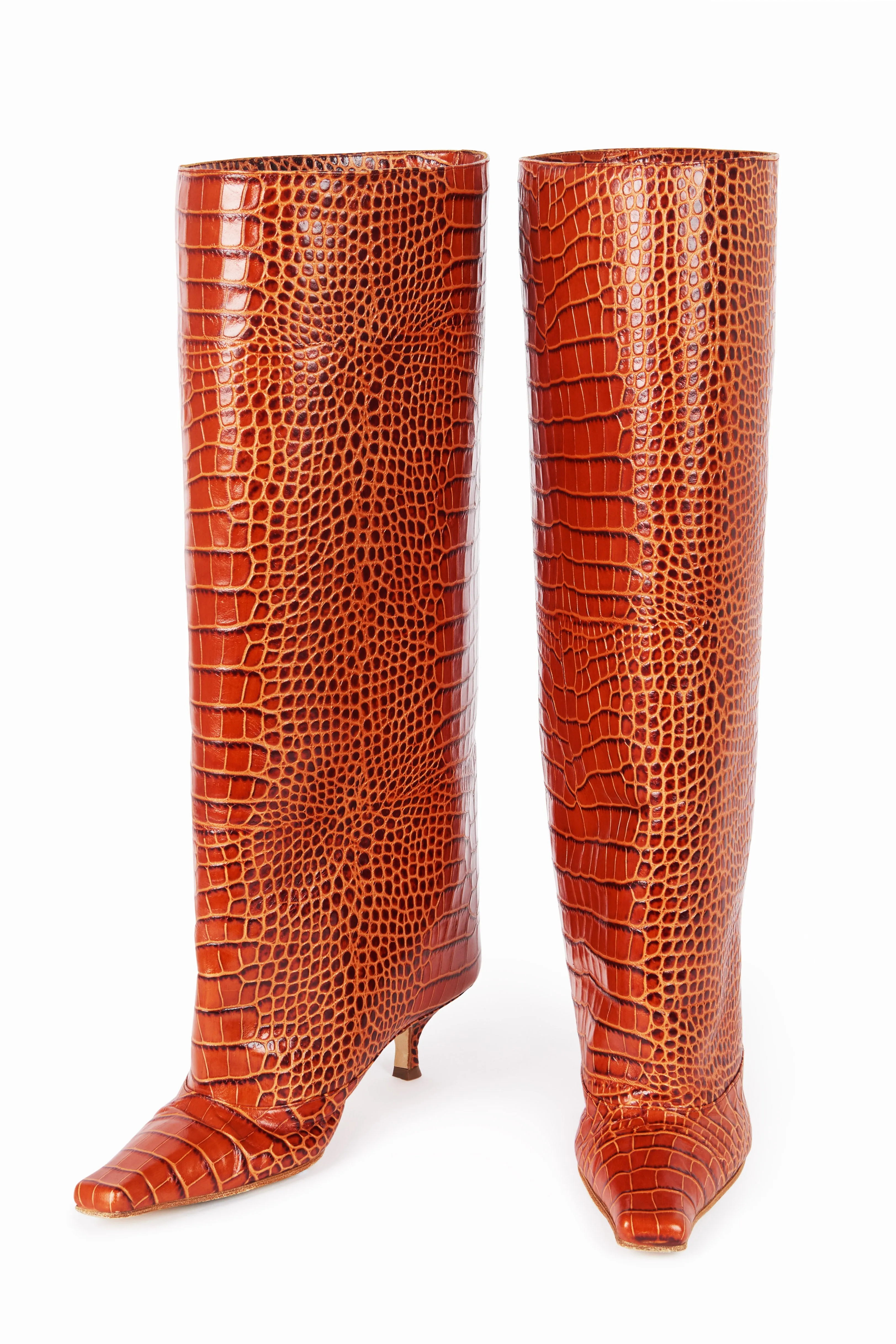 Dana Alta Croc-Effect Kitten Heel Cylinder Boots Croc