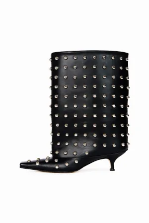 Dana Rock Kitten Heel Cylinder Boots Black Silver