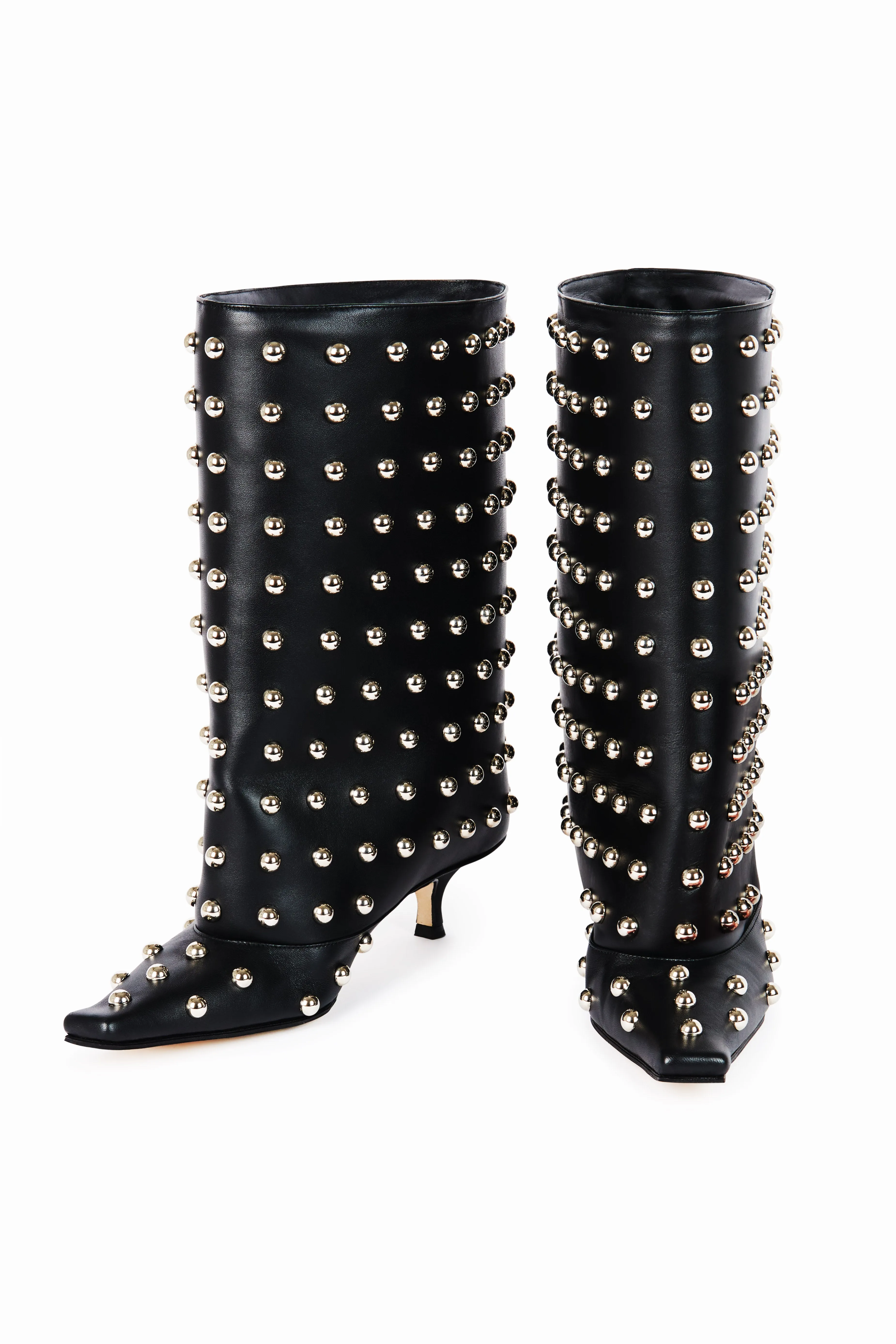 Dana Rock Kitten Heel Cylinder Boots Black Silver