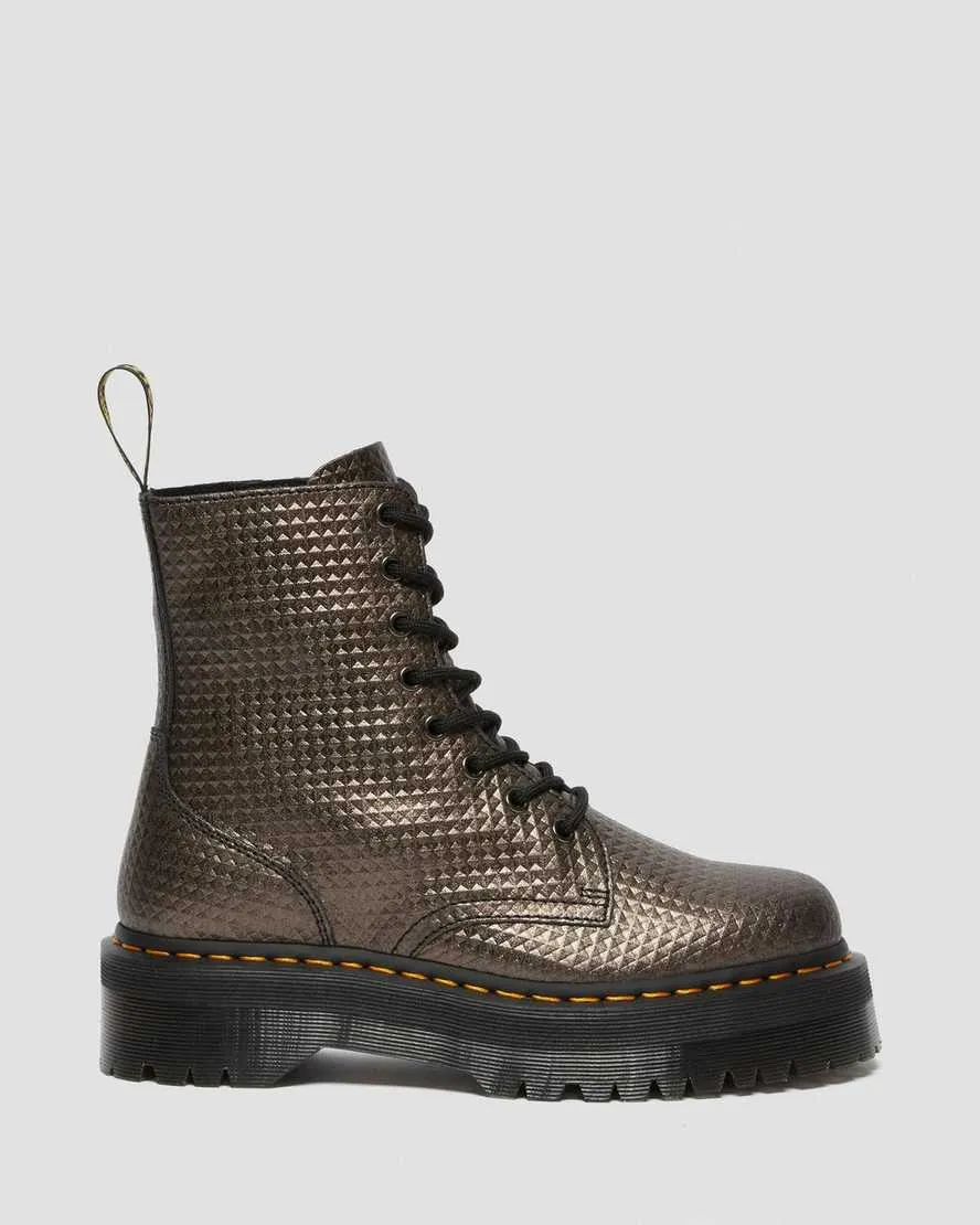 Jadon Gunmetal Stud Embossed Leather Platform Boots