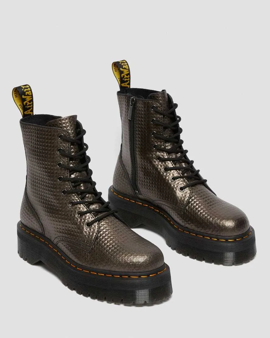 Jadon Gunmetal Stud Embossed Leather Platform Boots