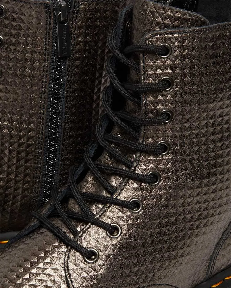 Jadon Gunmetal Stud Embossed Leather Platform Boots