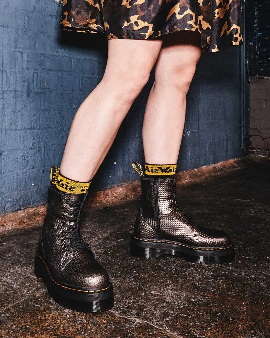 Jadon Gunmetal Stud Embossed Leather Platform Boots