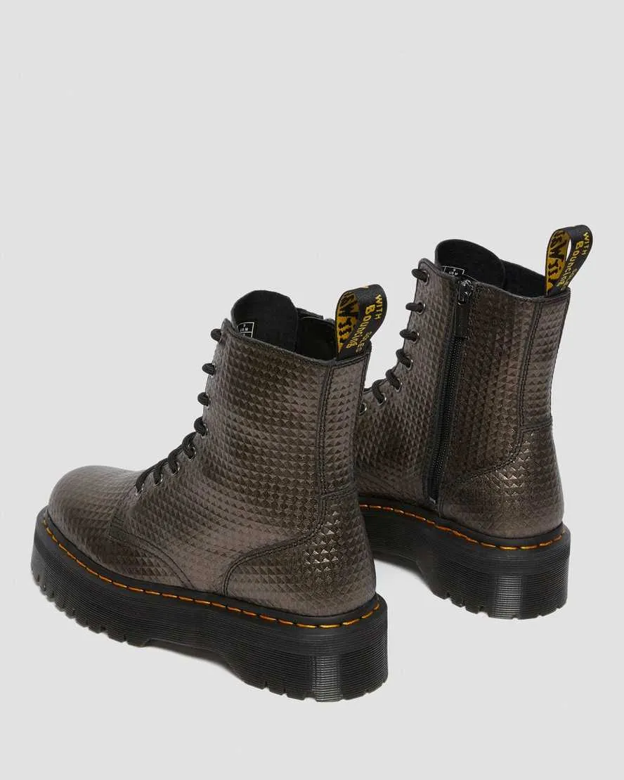 Jadon Gunmetal Stud Embossed Leather Platform Boots