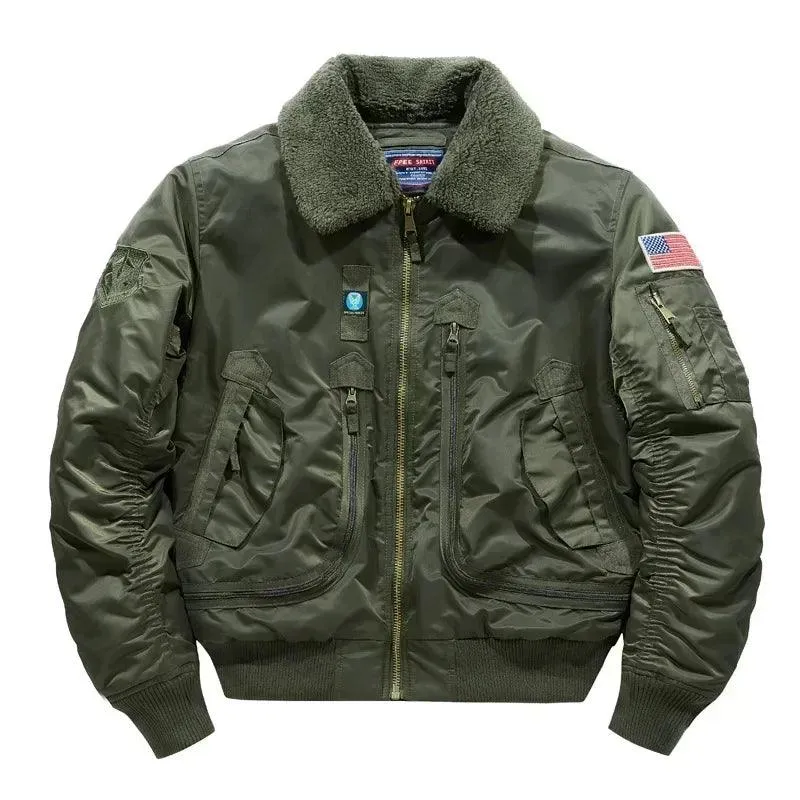 Lapel Collar Pilot Air Force Coat- Army Green Bomber Tactical Military Jacket