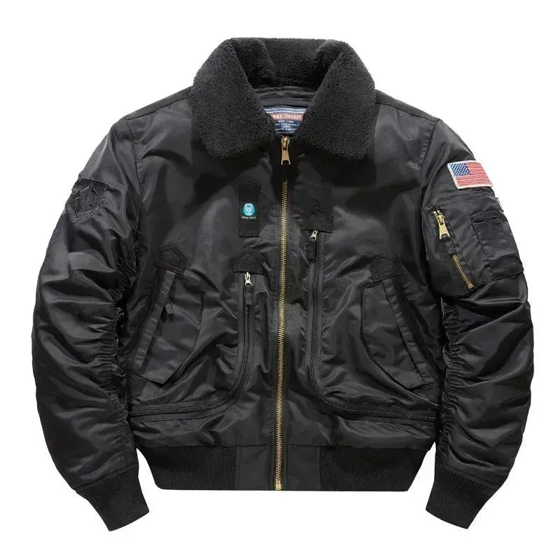 Lapel Collar Pilot Air Force Coat- Army Green Bomber Tactical Military Jacket