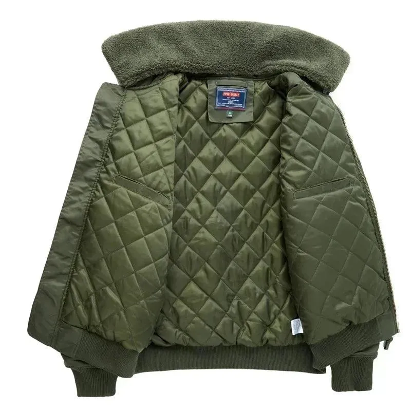 Lapel Collar Pilot Air Force Coat- Army Green Bomber Tactical Military Jacket