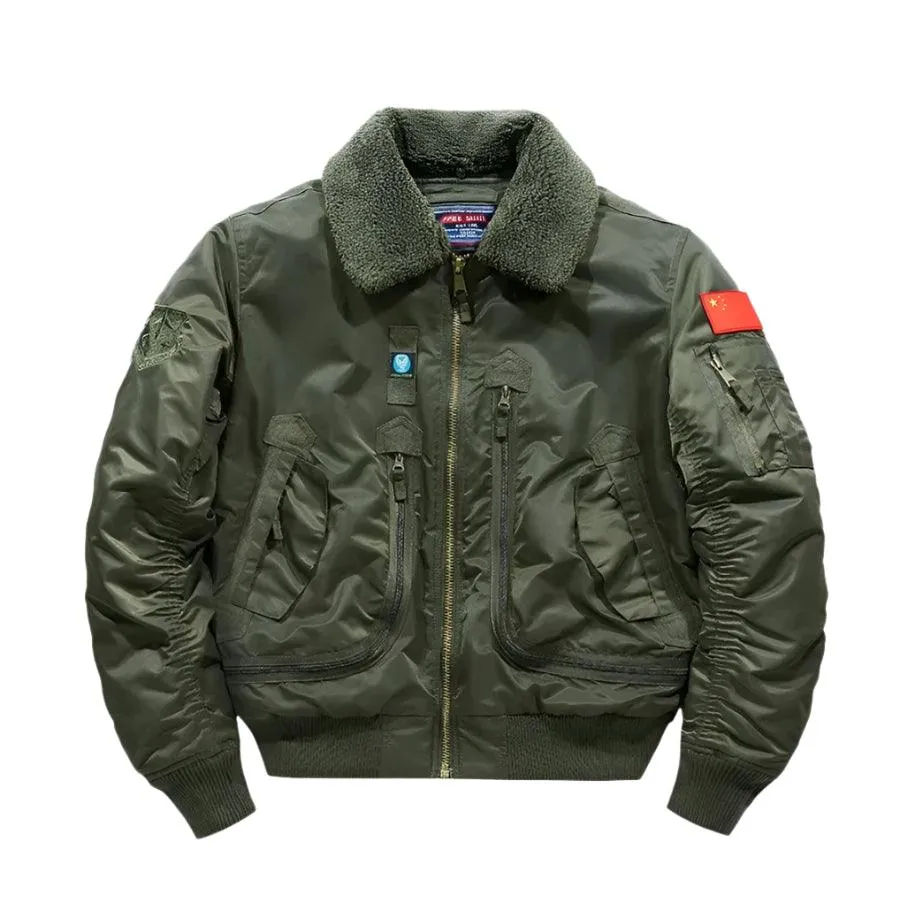 Lapel Collar Pilot Air Force Coat- Army Green Bomber Tactical Military Jacket