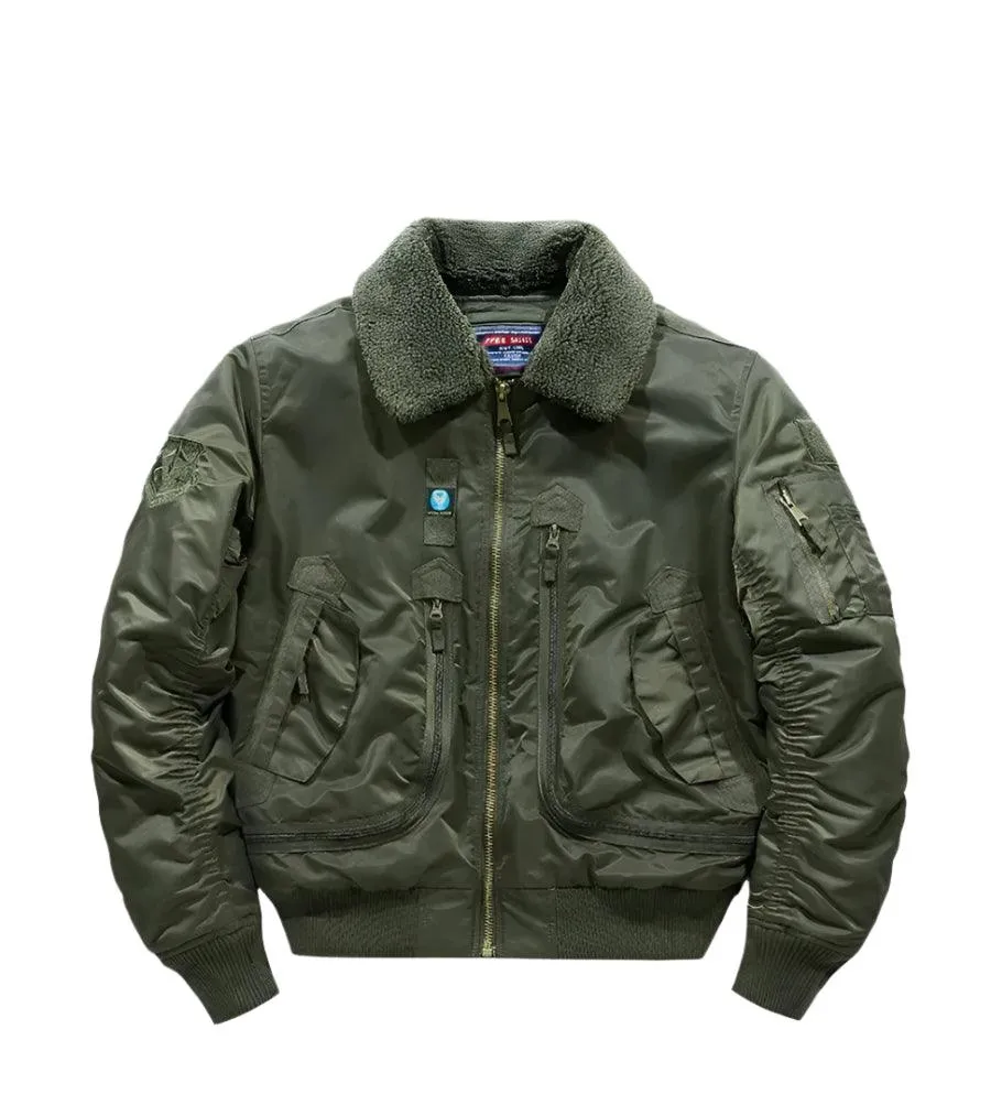 Lapel Collar Pilot Air Force Coat- Army Green Bomber Tactical Military Jacket