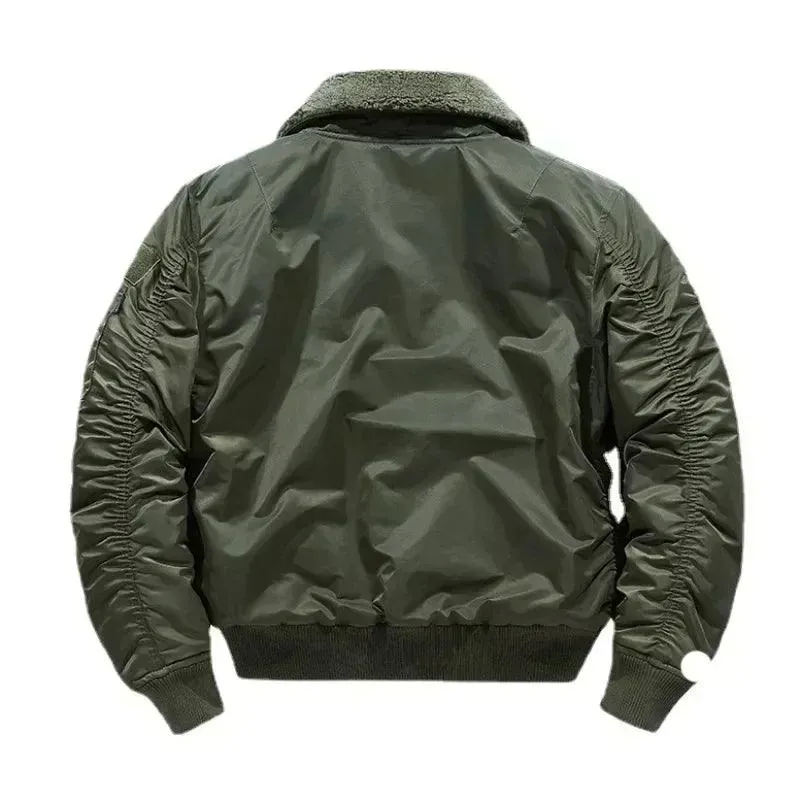 Lapel Collar Pilot Air Force Coat- Army Green Bomber Tactical Military Jacket