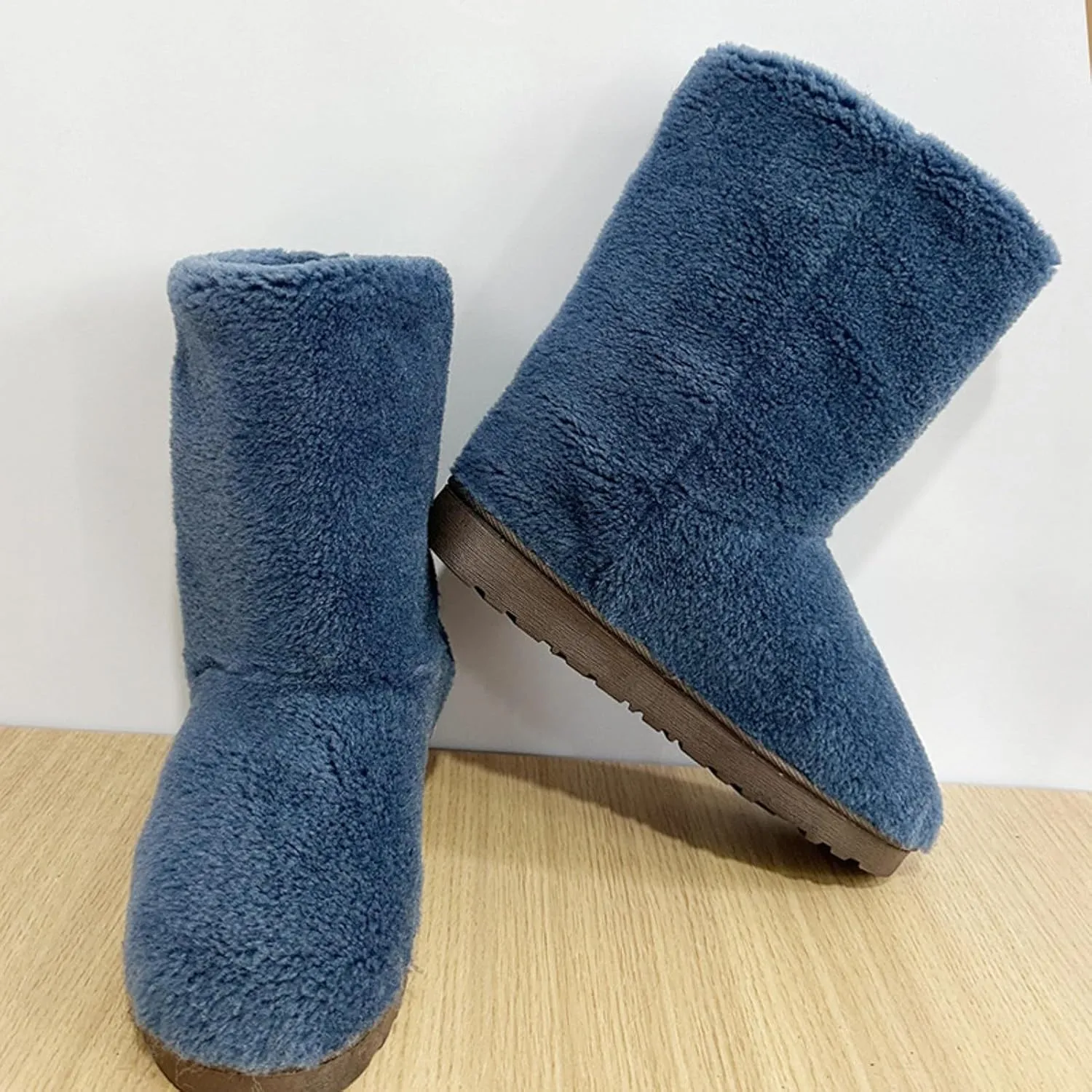 LLTMALL Women's Curly Faux Fur Snow Boots Mid Length Winter Cold Weather Boots