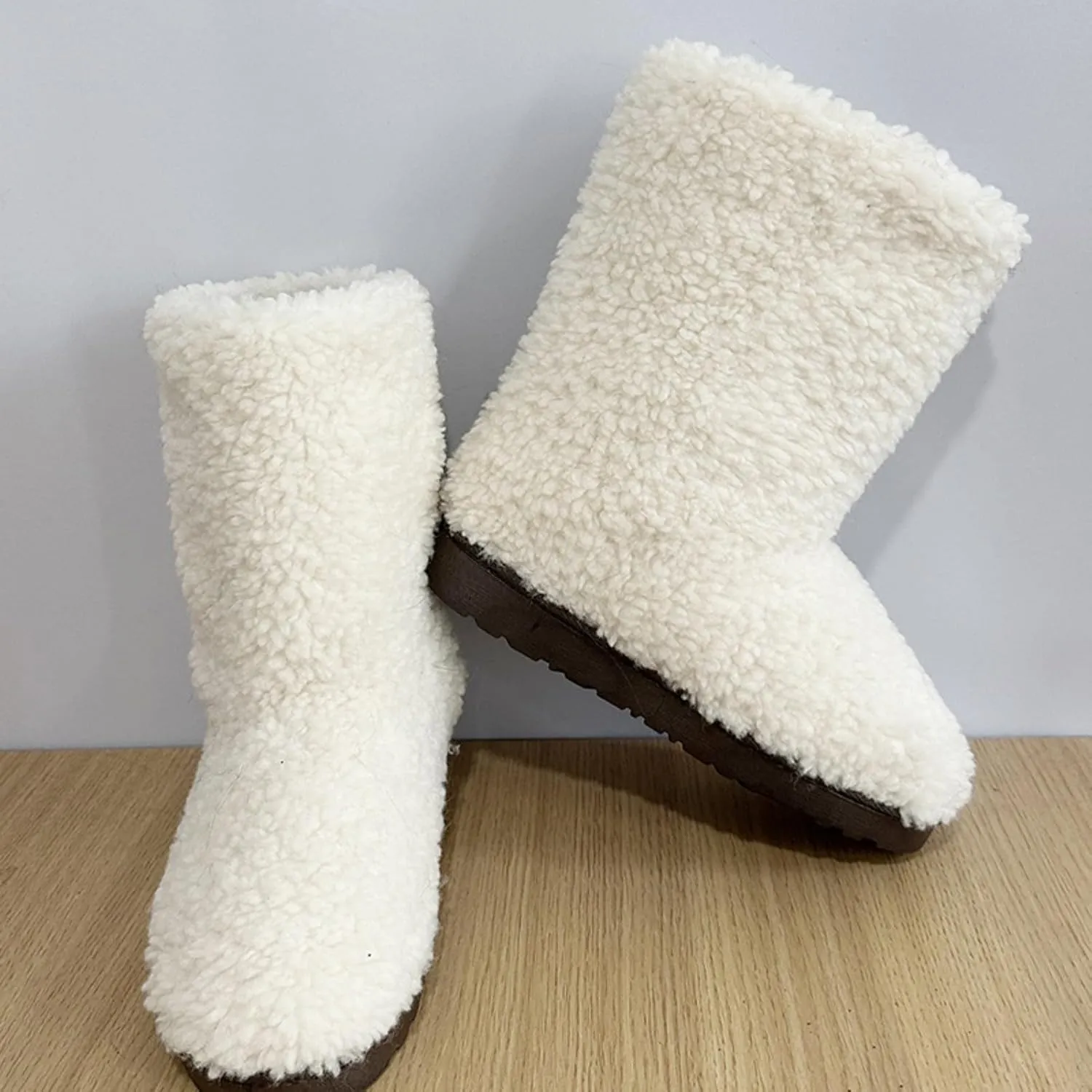 LLTMALL Women's Curly Faux Fur Snow Boots Mid Length Winter Cold Weather Boots