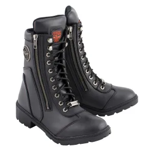 MBL9301 Women's Black Lace-Up Boots with Side Zipper Entry