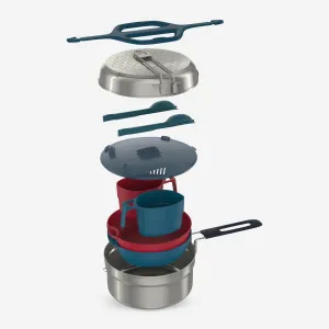 Quechua 500 Stainless Steel Non-Stick Camping Cookset  15-Piece for 2 People Quechua 500 Stainless Steel Non-Stick Camping Cookset  15-Piece for 2 People