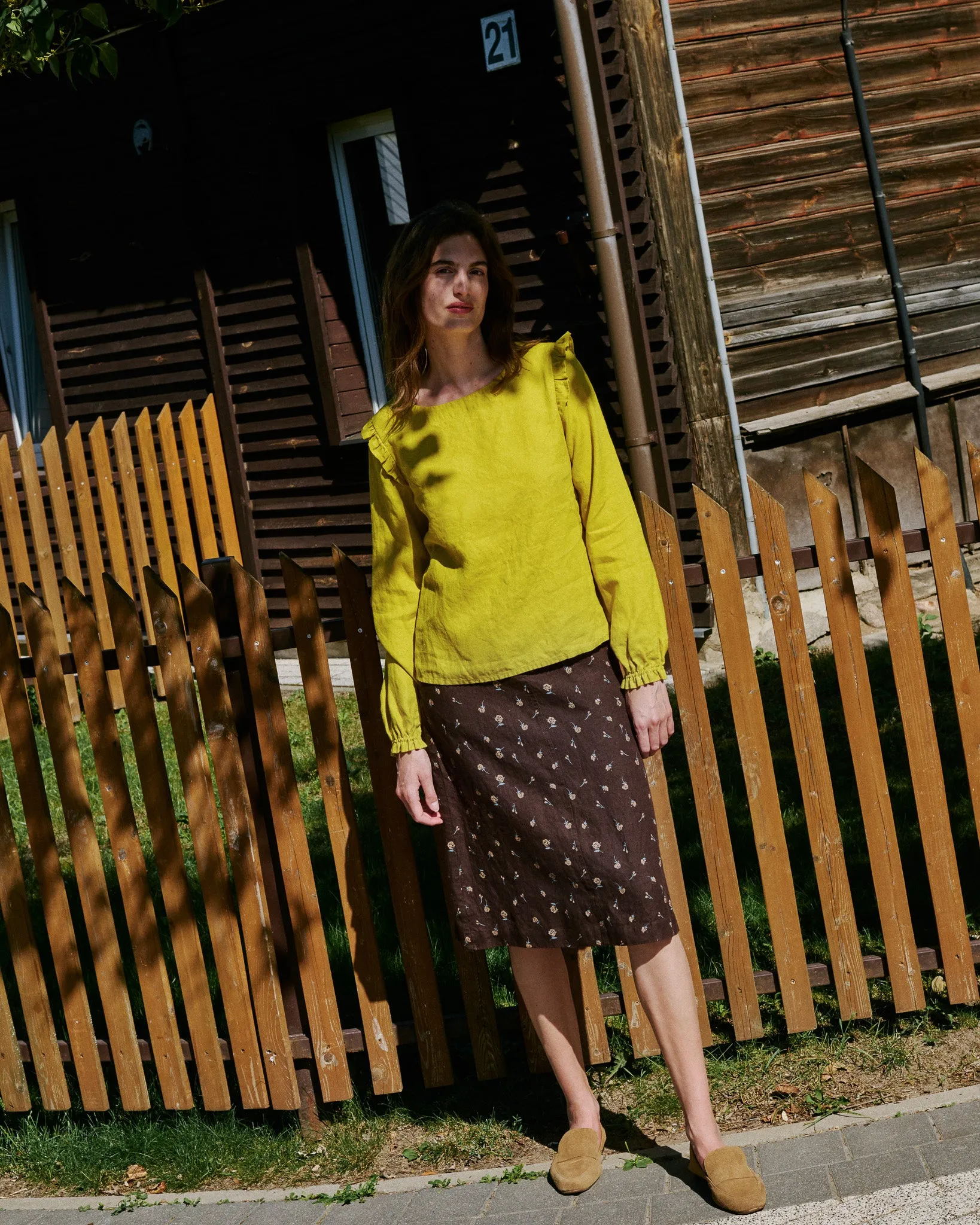 R: MATERA linen skirt (Size: S; Color: Espresso Rose)