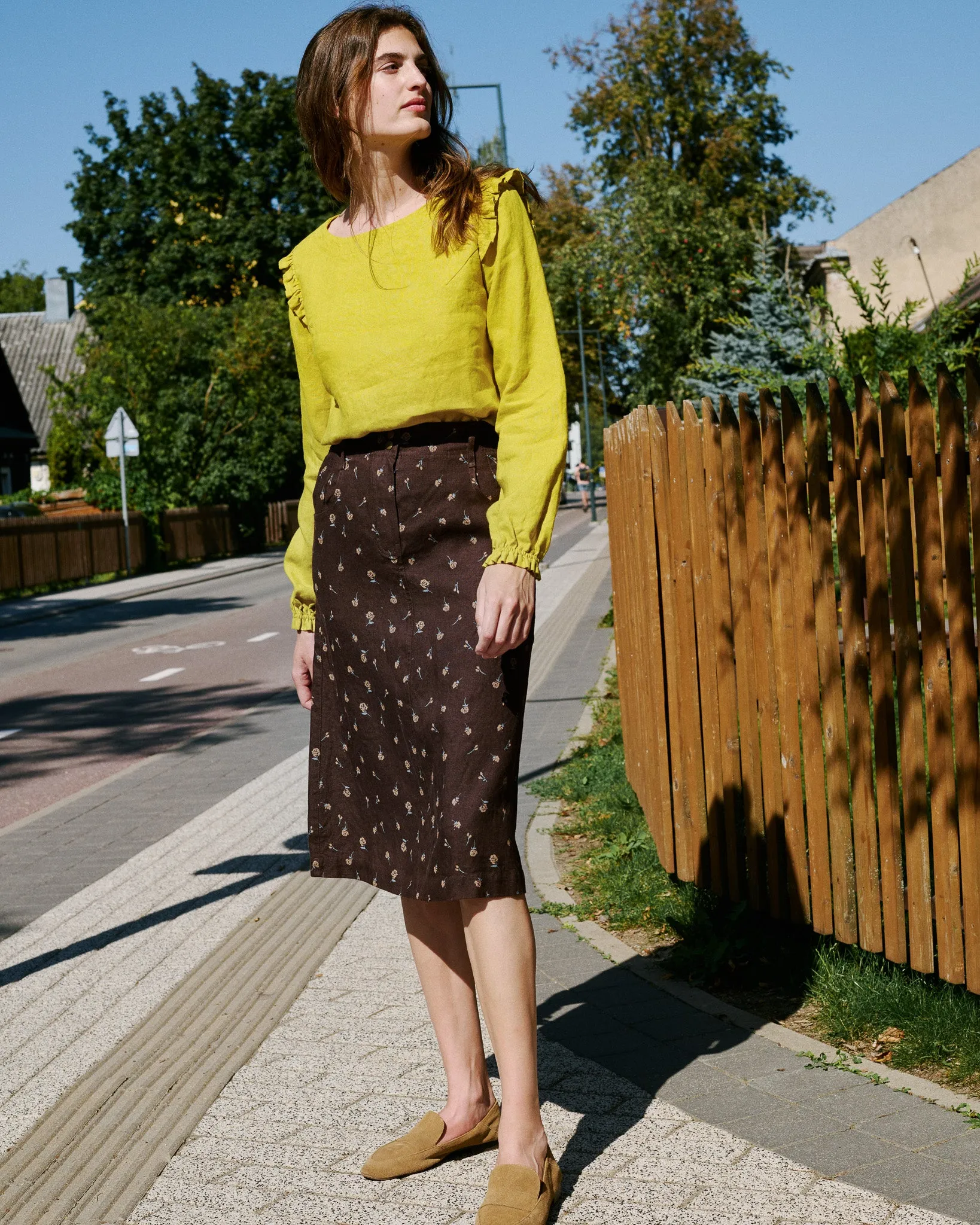 R: MATERA linen skirt (Size: S; Color: Espresso Rose)