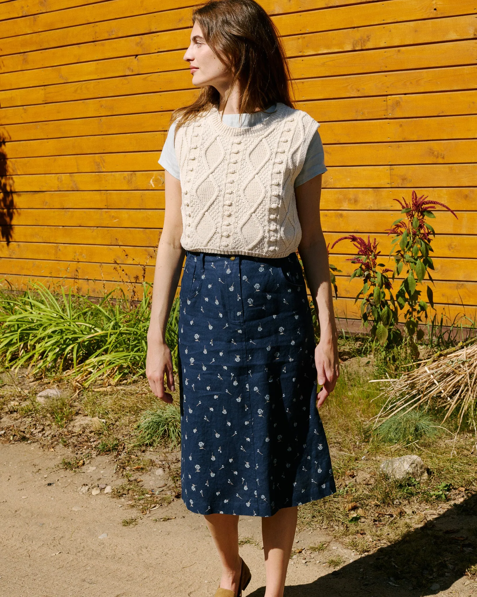 R: MATERA linen skirt (Size: S; Color: Espresso Rose)