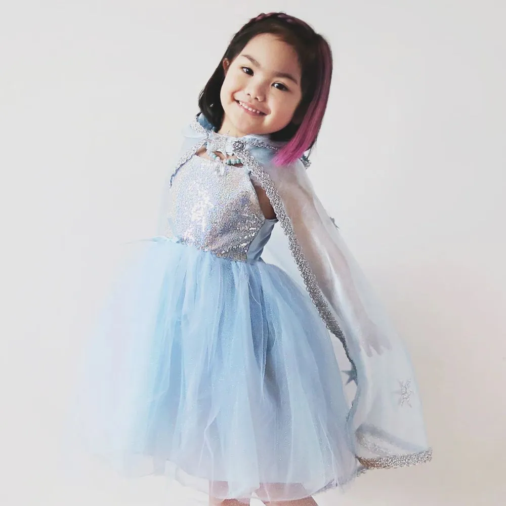Snow Queen Cape, Blue Silver, Size 5-7