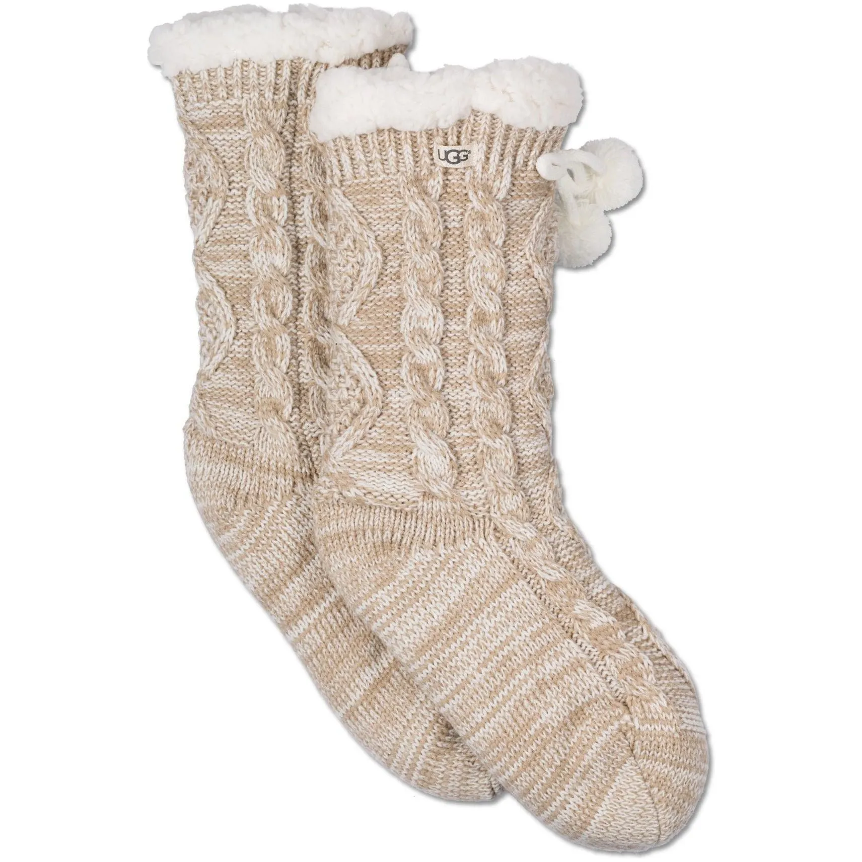 UGG Women's Pom Pom Fleece Lined Crew Sock in Cream