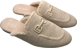 vivaia Nude Faux Fur Lined Mules UK 6 EU 39 👠