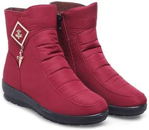 VOKLIN Women's Winter Fur Warm Snow Ankle Boots Waterproof Rain Zipper Outdoor Metallic Snow Short Booties