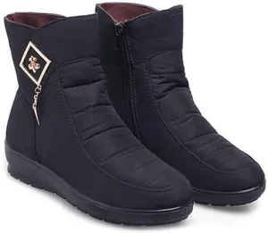 VOKLIN Women's Winter Fur Warm Snow Ankle Boots Waterproof Rain Zipper Outdoor Metallic Snow Short Booties
